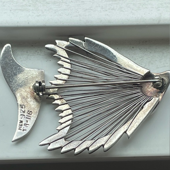 Vintage Sterling 925 Stamped Silver Wire Fish Brooch Pin Taxco Mexico Ta-116 - Picture 4 of 11